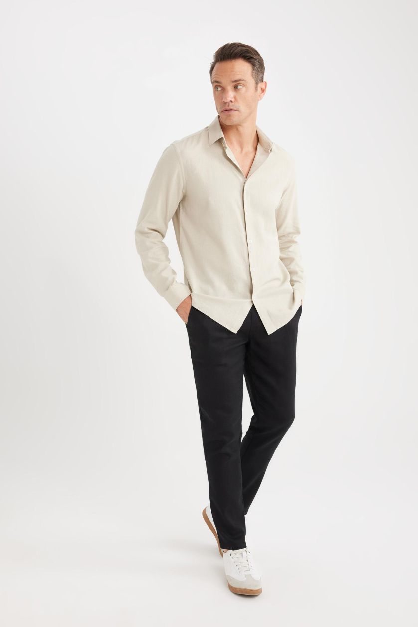 Erkek Siyah Yazlık Jogger Keten Düz Paça Pantolon