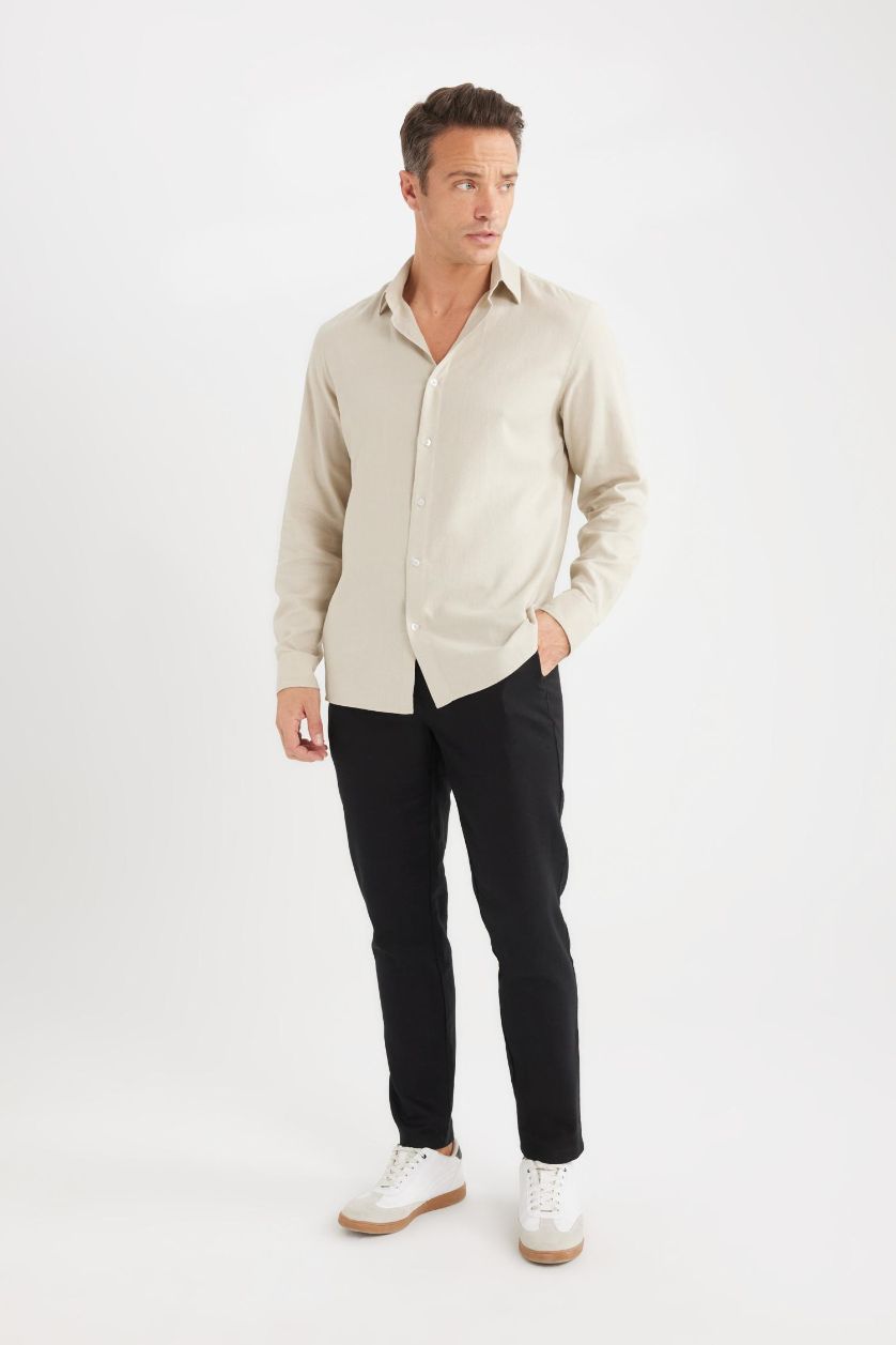 Erkek Siyah Yazlık Jogger Keten Düz Paça Pantolon