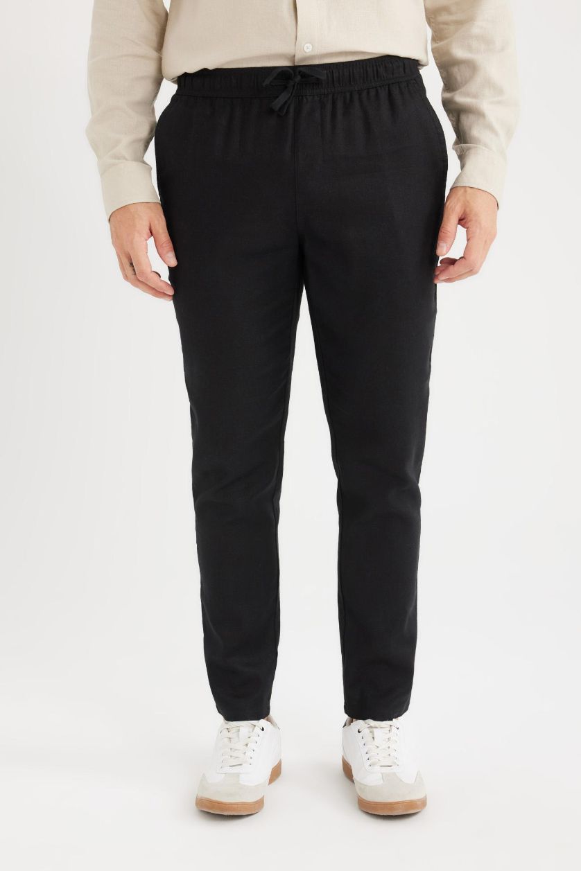 Erkek Siyah Yazlık Jogger Keten Düz Paça Pantolon