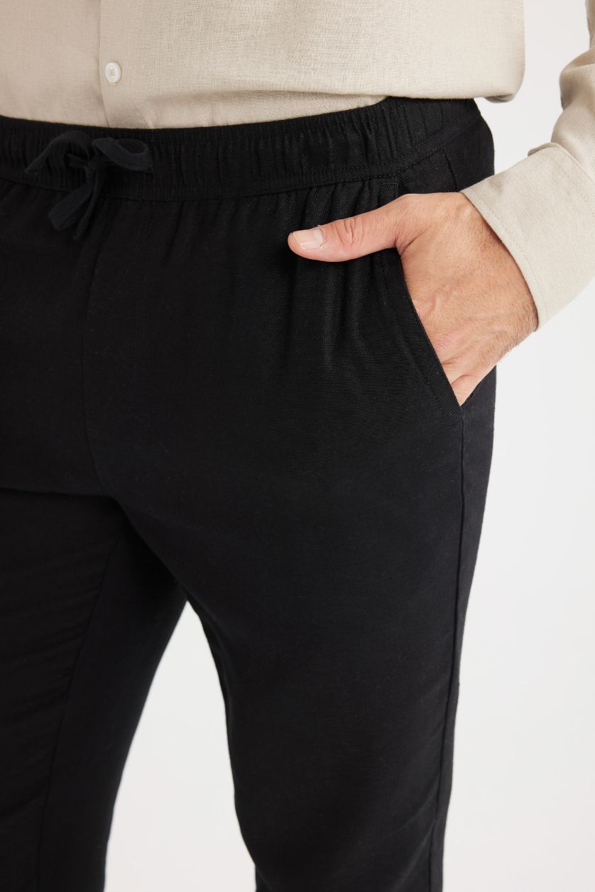 Erkek Siyah Yazlık Jogger Keten Düz Paça Pantolon