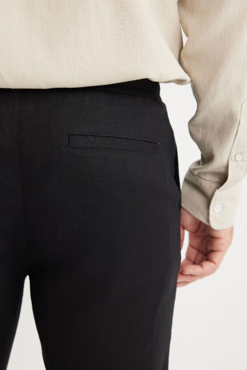 Erkek Siyah Yazlık Jogger Keten Düz Paça Pantolon