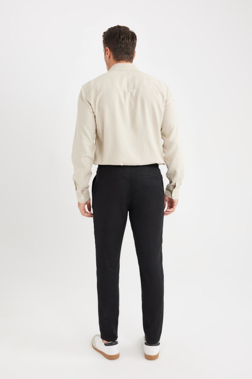 Erkek Siyah Yazlık Jogger Keten Düz Paça Pantolon