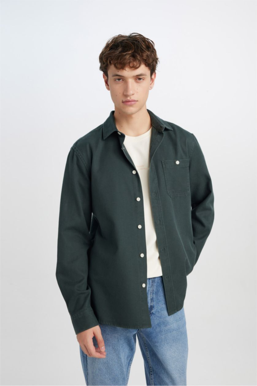 Мужчины Темно-зеленый Рубашка стандартного кроя