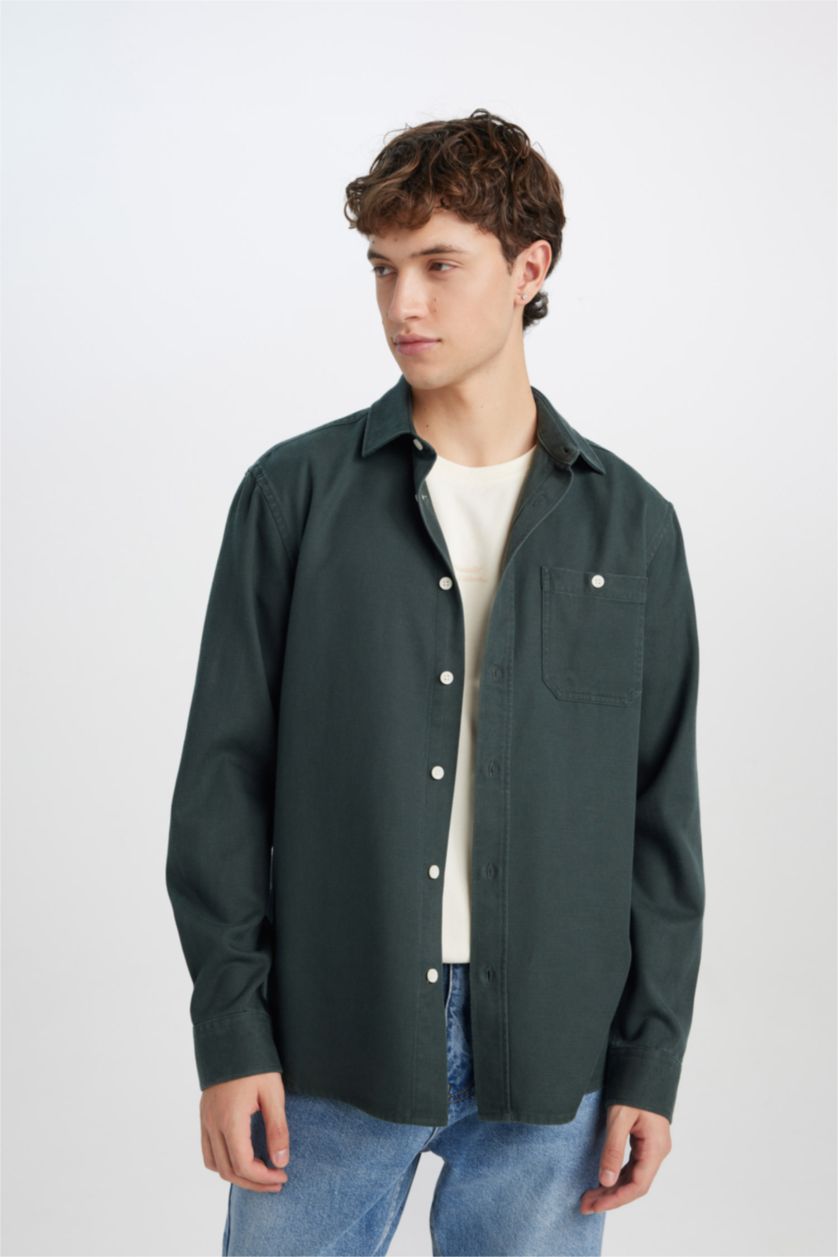 Мужчины Темно-зеленый Рубашка стандартного кроя