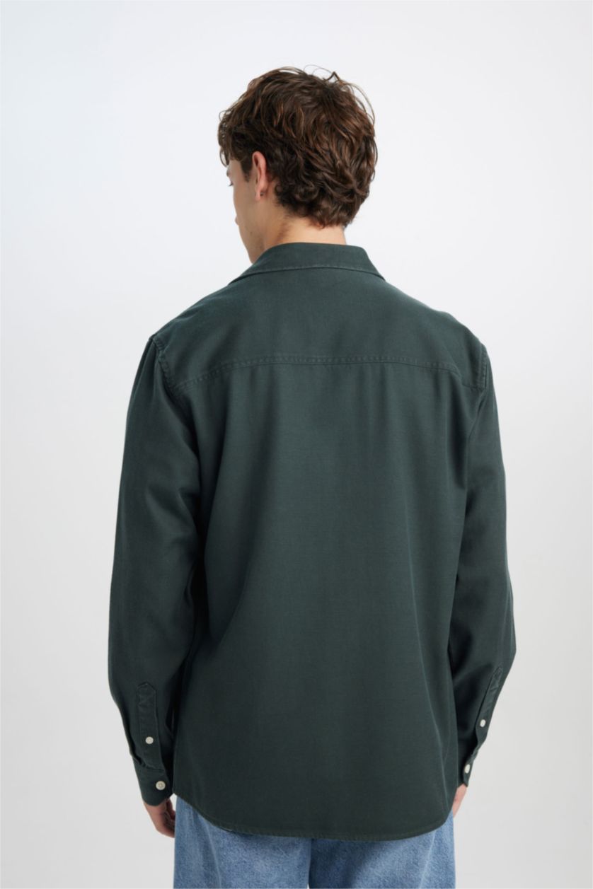 Мужчины Темно-зеленый Рубашка стандартного кроя