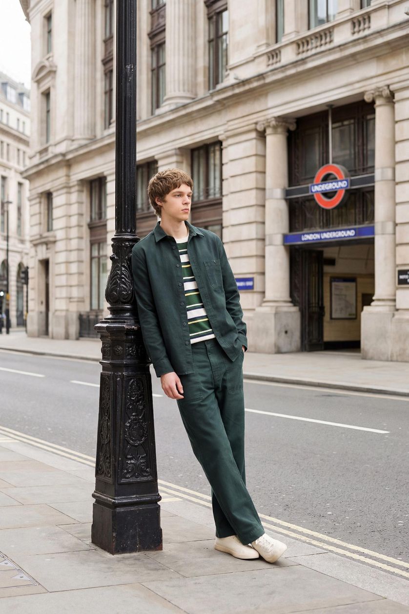 رجال أخضر غامق قميص بريميوم