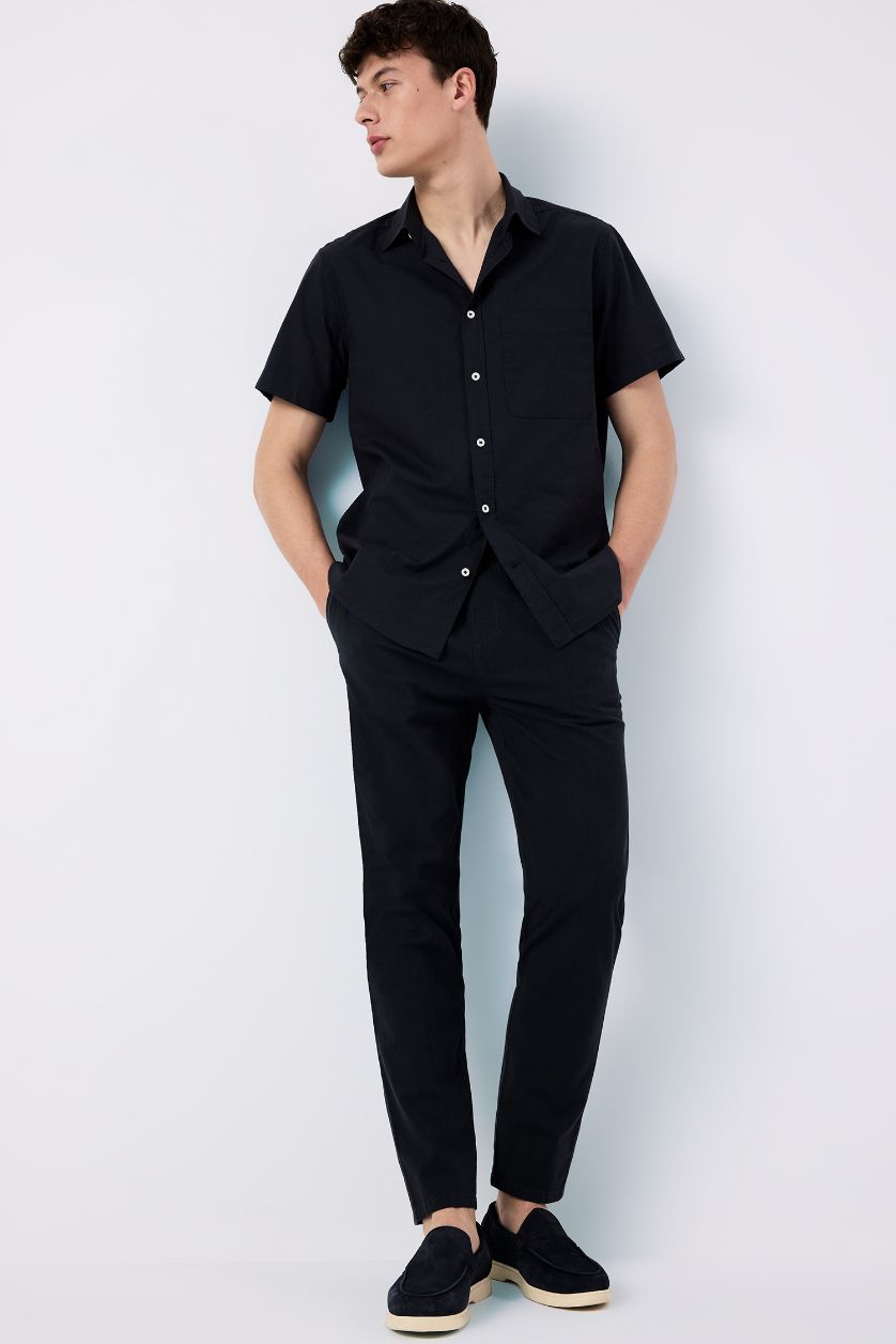 رجالي أنثرا غامق قميص قطن بولو نص كم قصة عادية