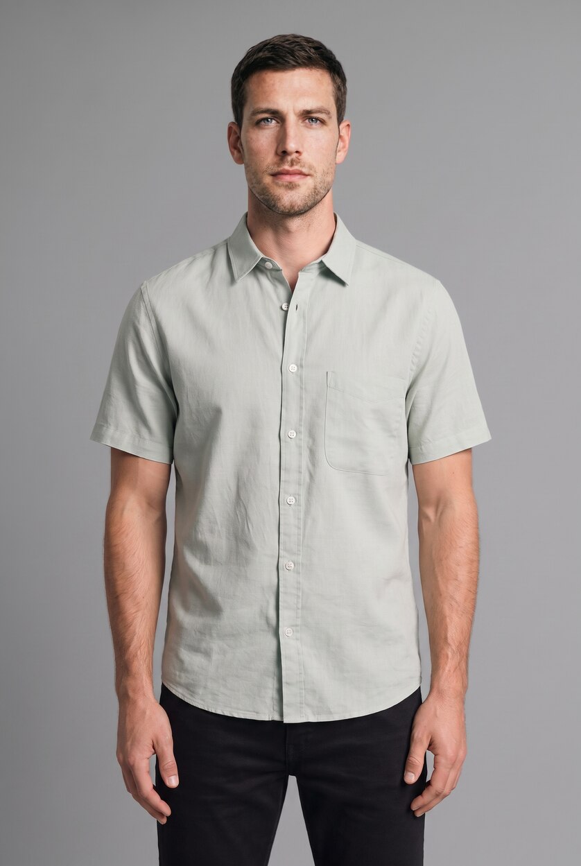 Men Mint Regular Fit Polo Collar Short Sleeve Shirt