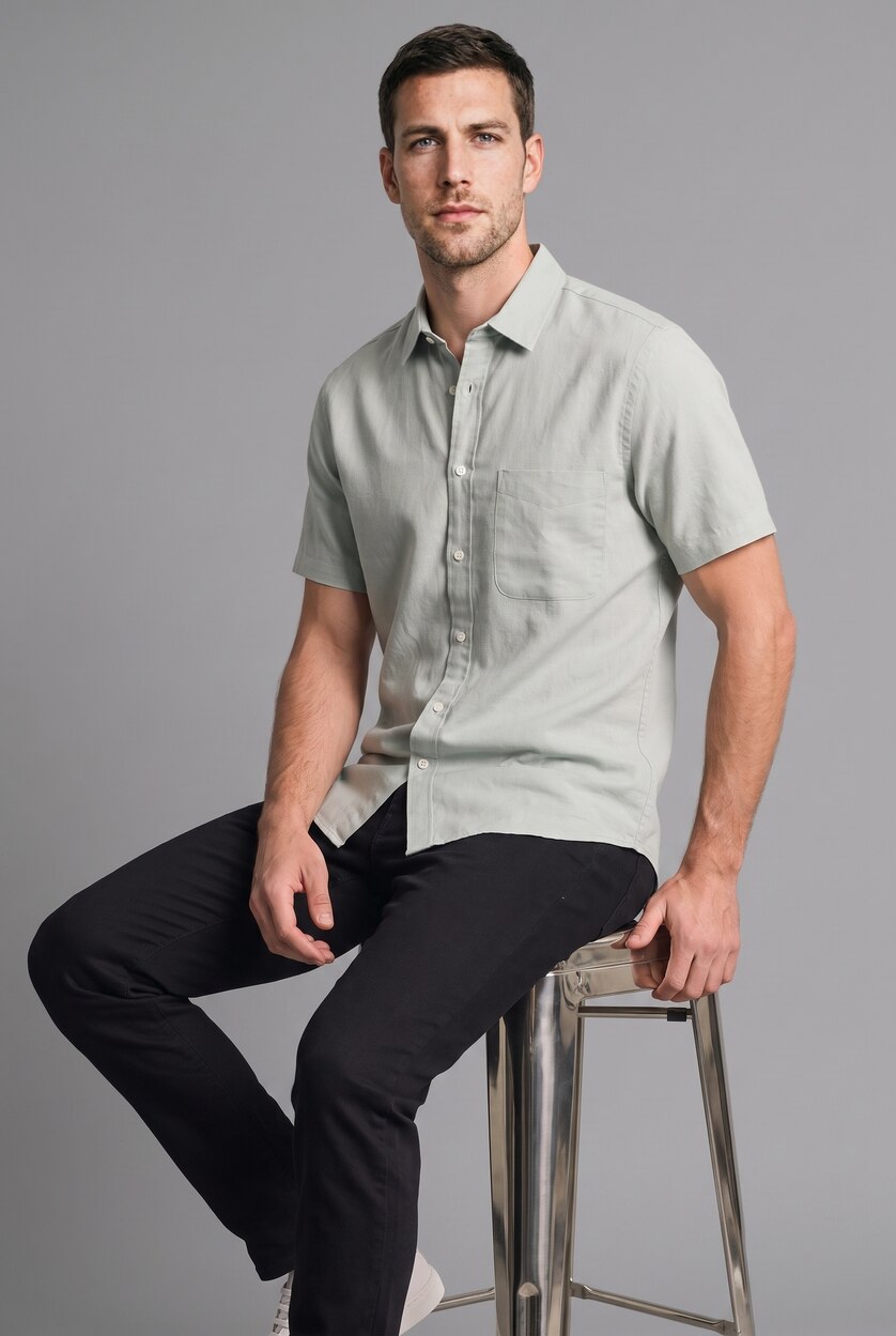 Men Mint Regular Fit Polo Collar Short Sleeve Shirt