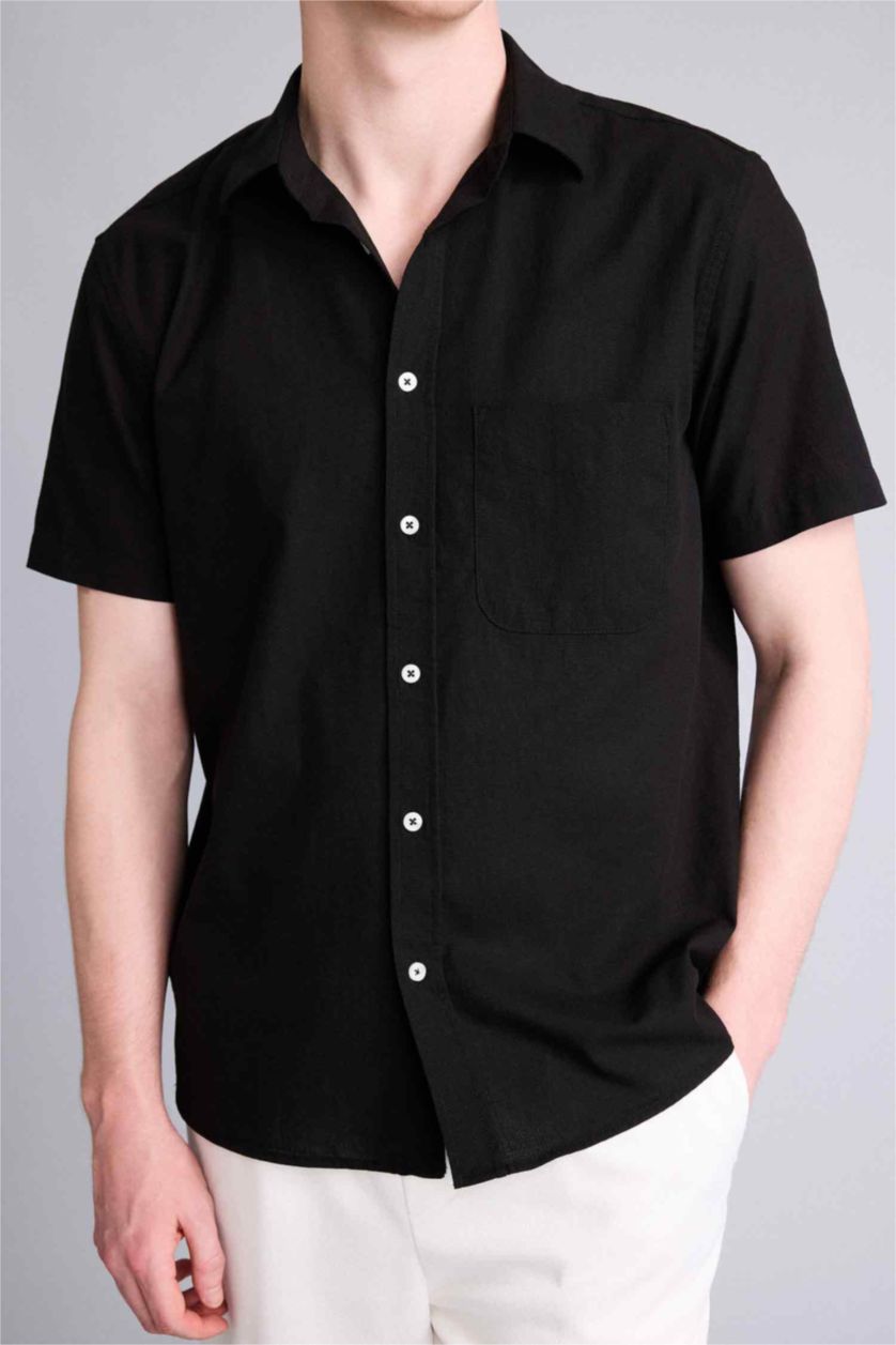Man Black قميص بيزك سادة قطن