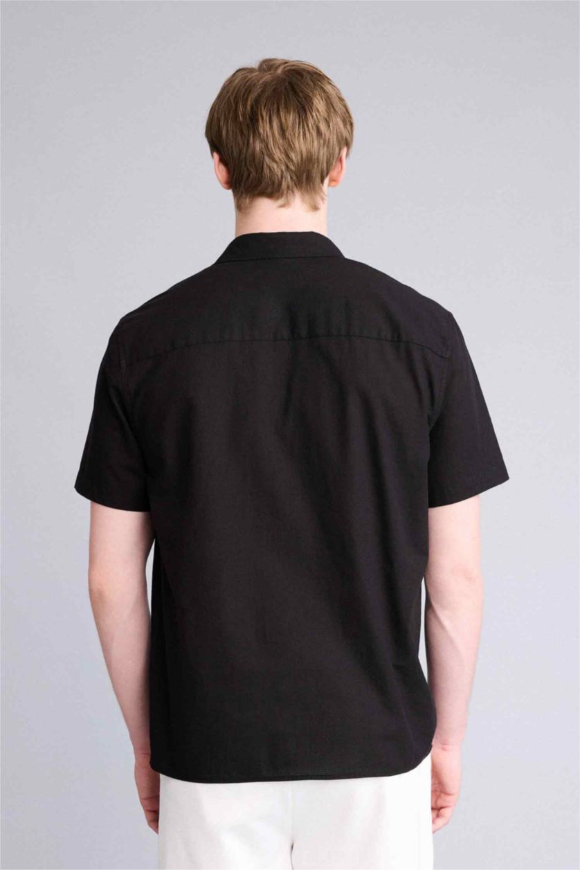 Man Black قميص بيزك سادة قطن