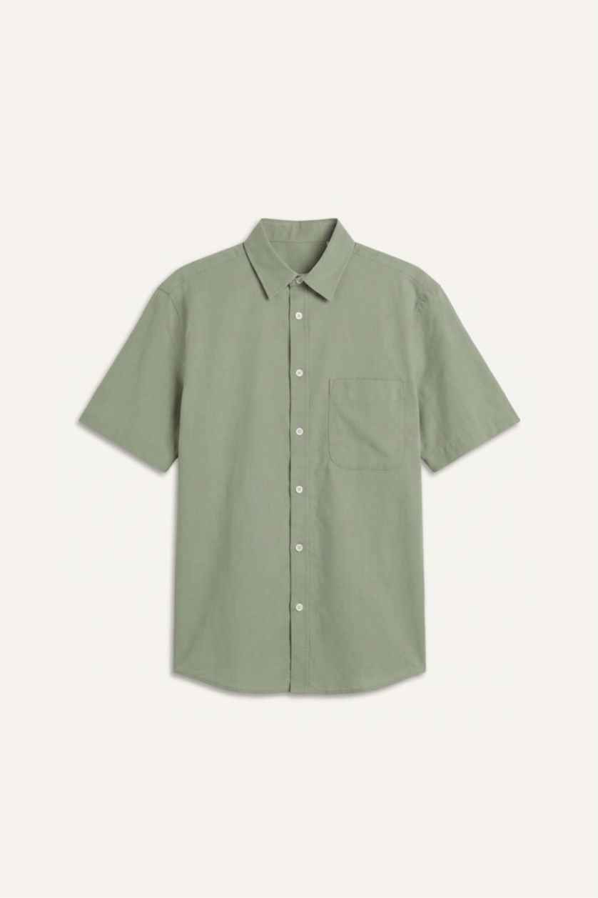 Men Light Khaki Regular Fit Short Sleeve Shirt