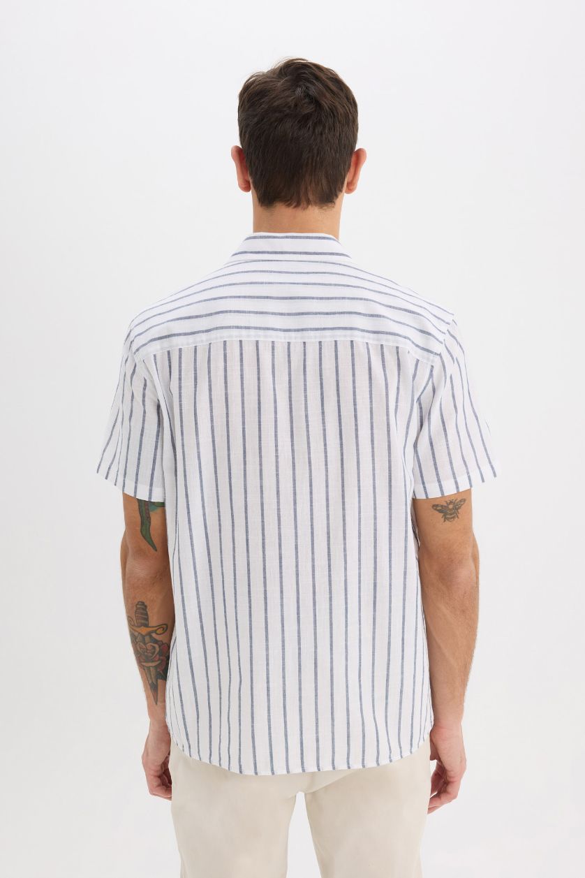 Мужчины Белый Футболка с коротким рукавом для мужчин, регулярного кроя, с воротником-поло и полосками, летний хлопок