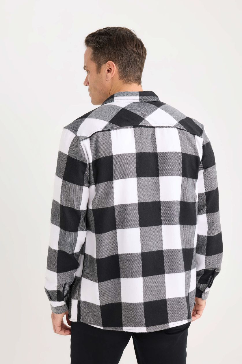 رجالي أسود قميص بولو كم طويل قطن قصة عادية