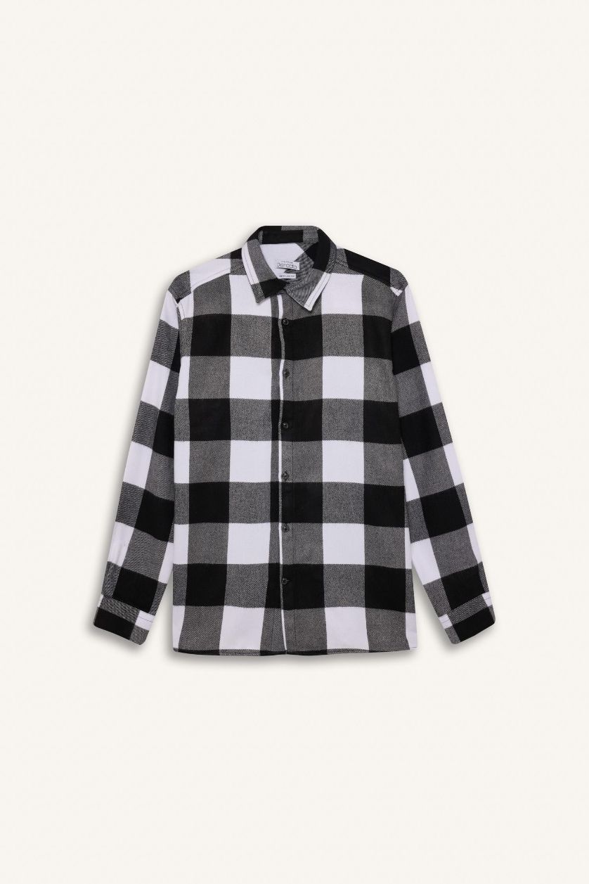 رجالي أسود قميص بولو كم طويل قطن قصة عادية