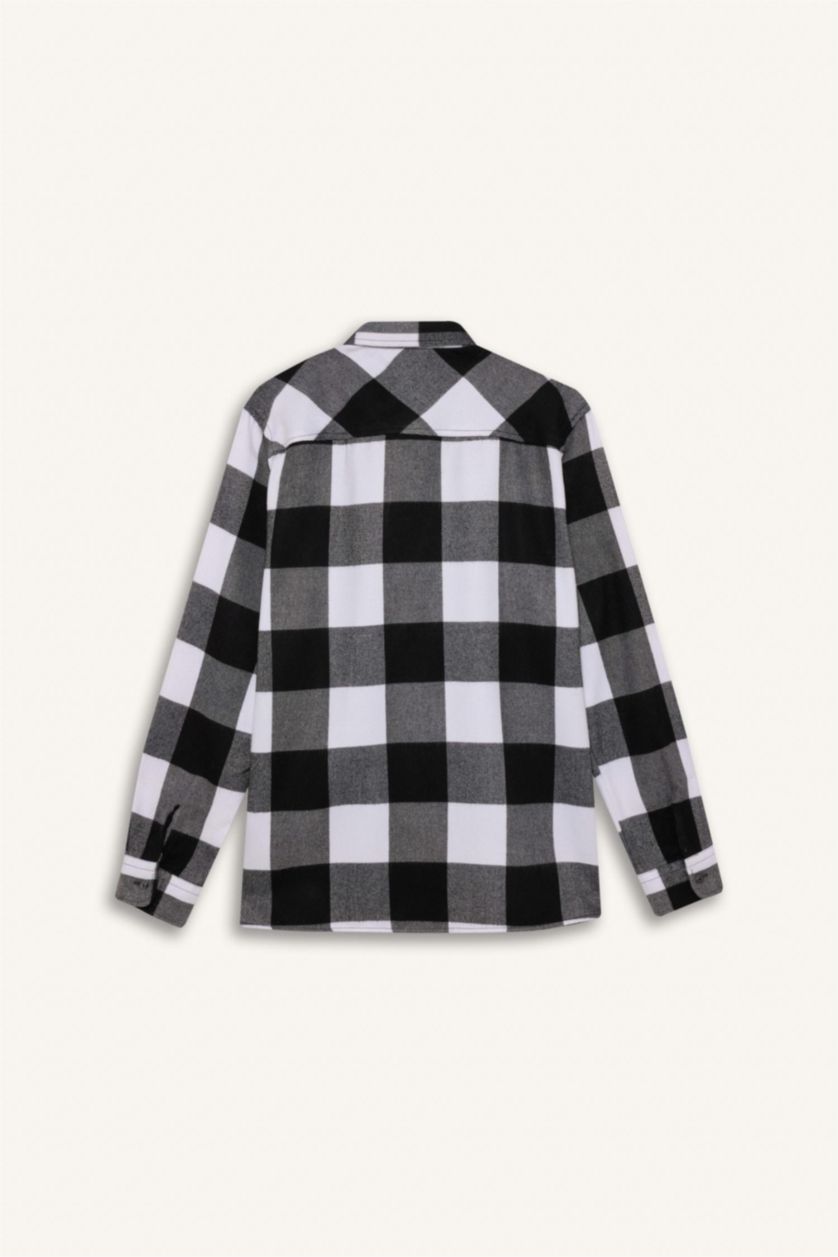 رجالي أسود قميص بولو كم طويل قطن قصة عادية