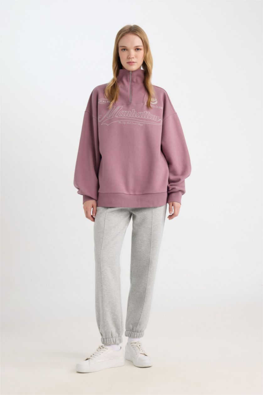 FEMME Bordeaux Sweat-shirt Oversize imprimée à demi-fermeture éclair