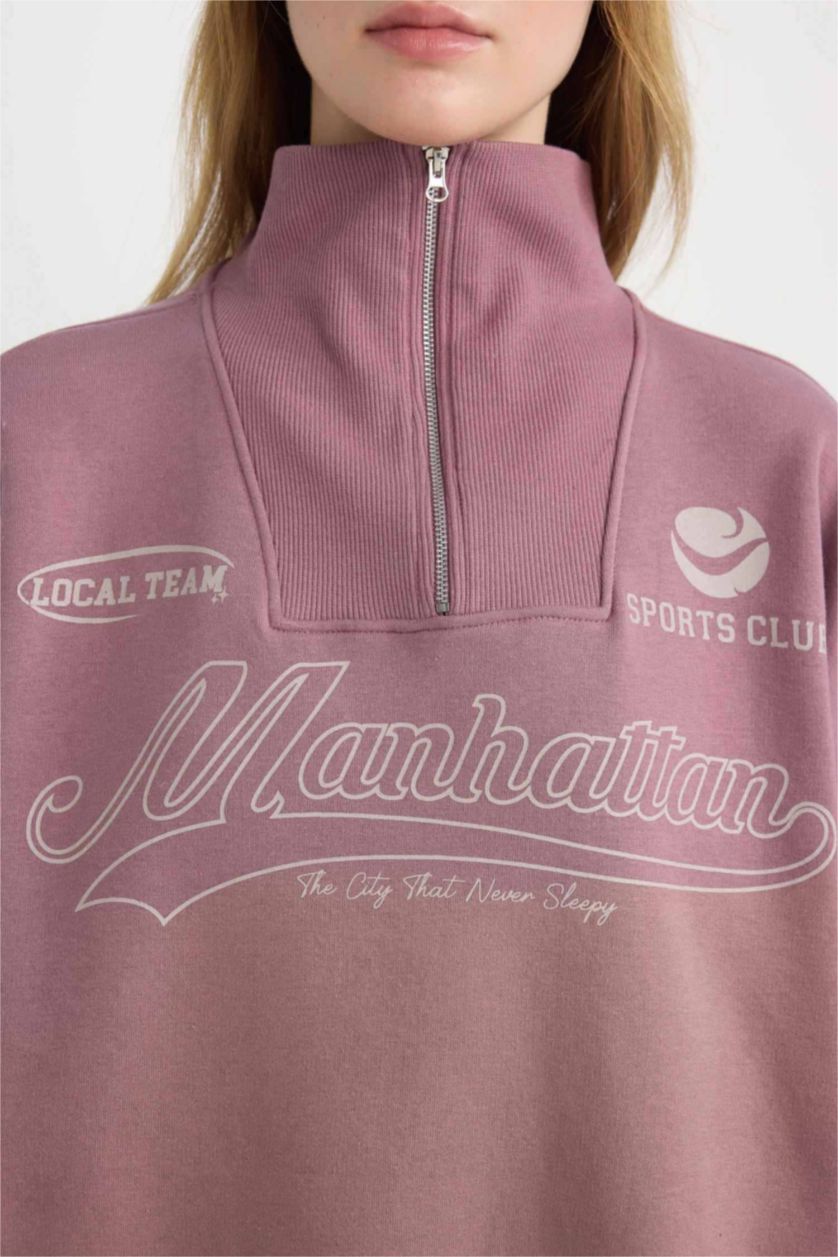 FEMME Bordeaux Sweat-shirt Oversize imprimée à demi-fermeture éclair