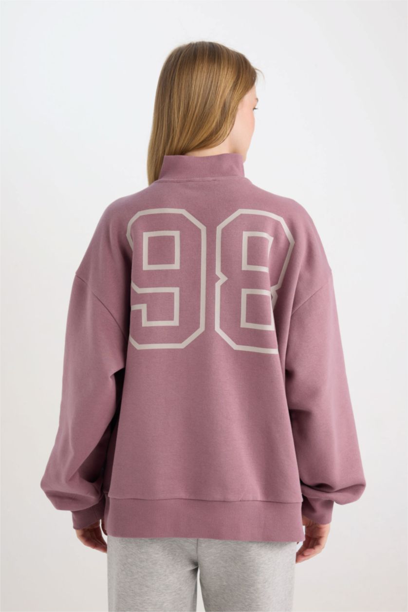 FEMME Bordeaux Sweat-shirt Oversize imprimée à demi-fermeture éclair