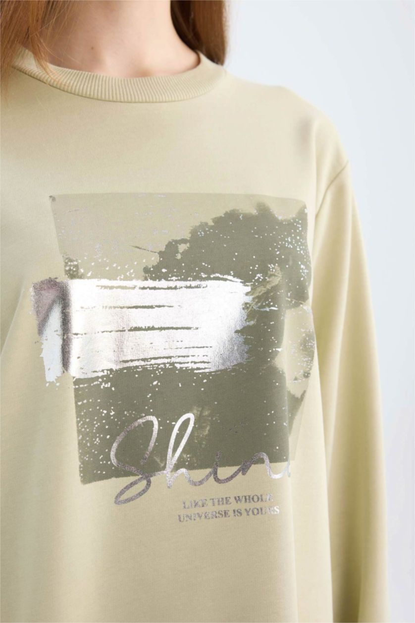 FEMME Kaki Clair Tunique Sweat-shirt imprimé à coupe régulière et Col rond