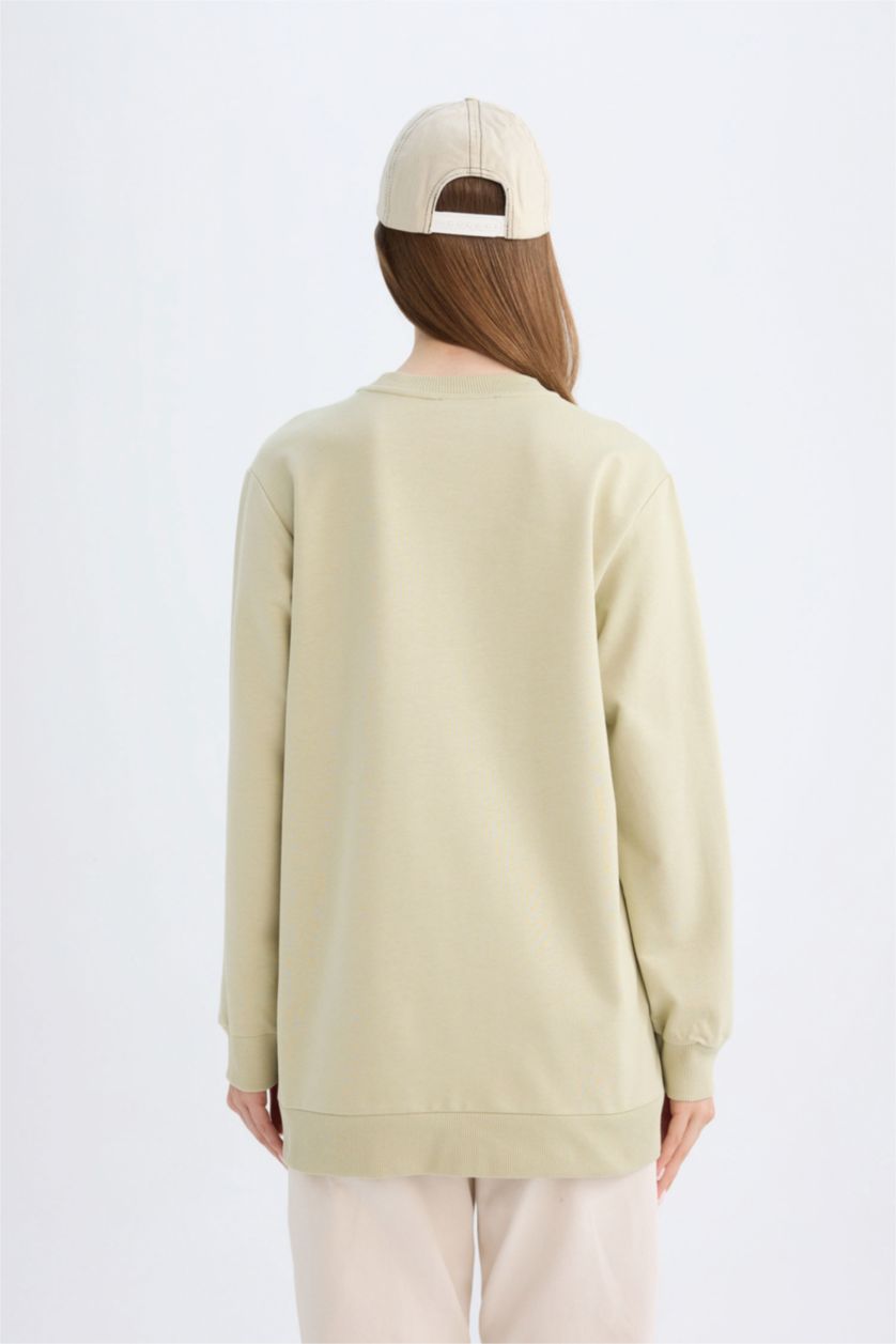 FEMME Kaki Clair Tunique Sweat-shirt imprimé à coupe régulière et Col rond