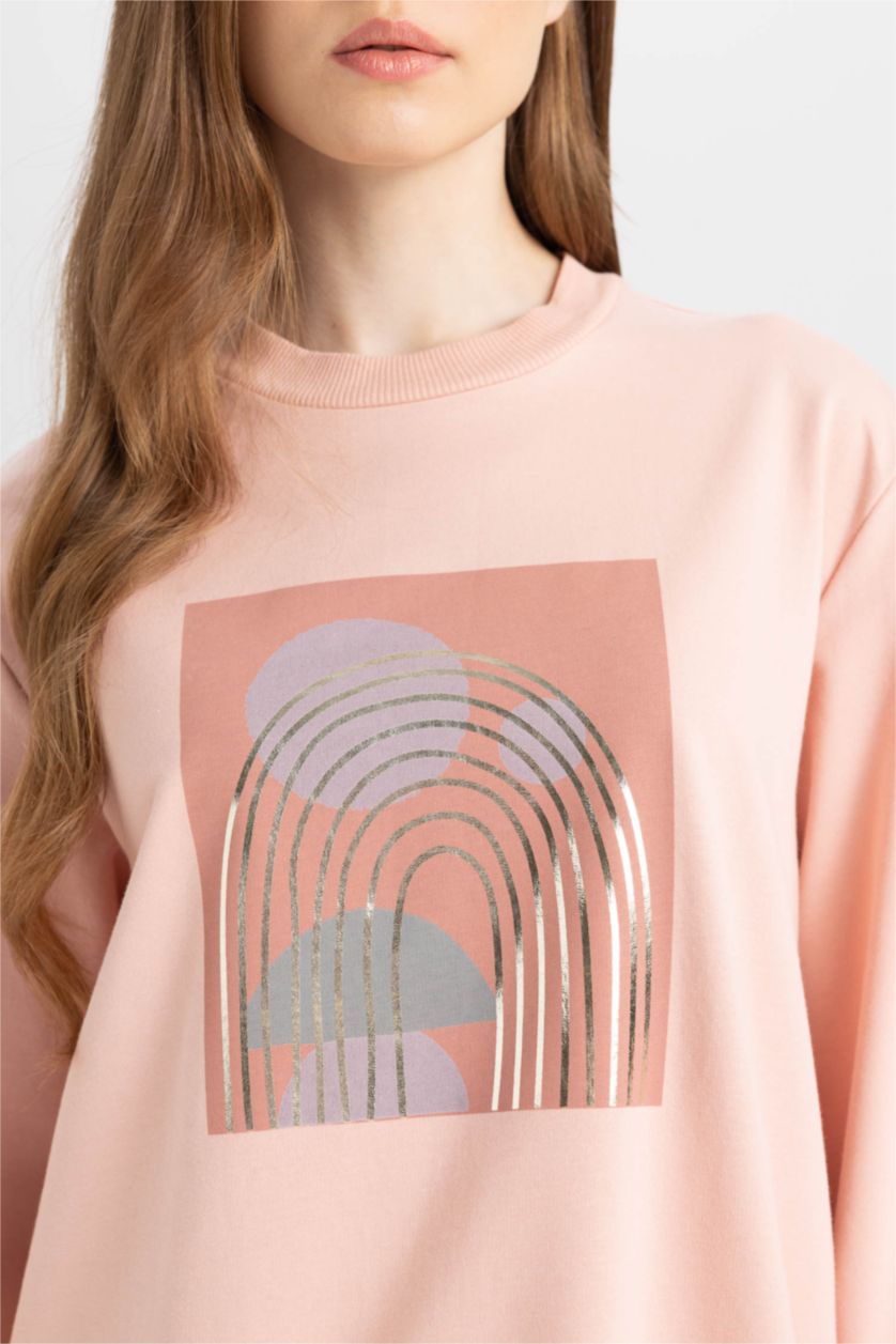 Kadın Somon Regular Fıt Sweatshirt Kumaşı Sweatshirt Tunik