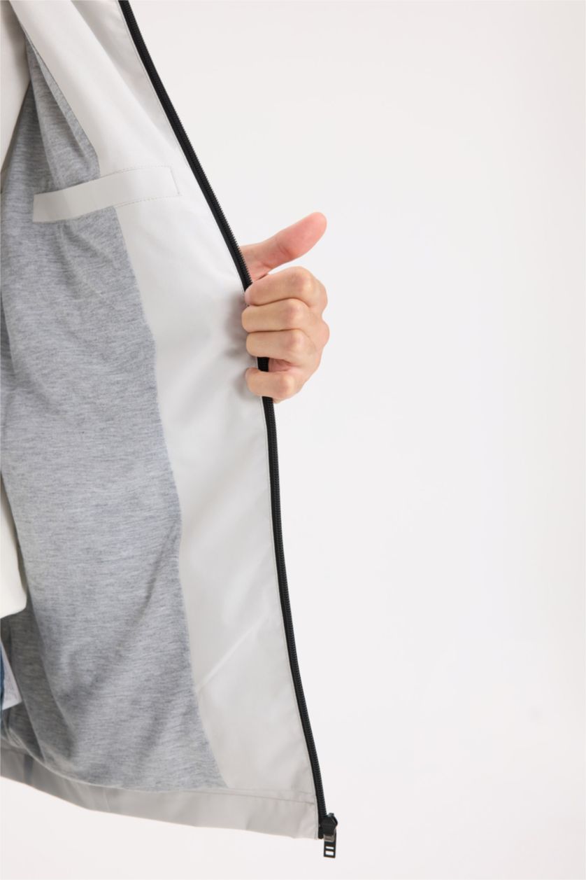 MAN Light Grey Regular Fit Hooded Cotton Lined Zippered Jacket