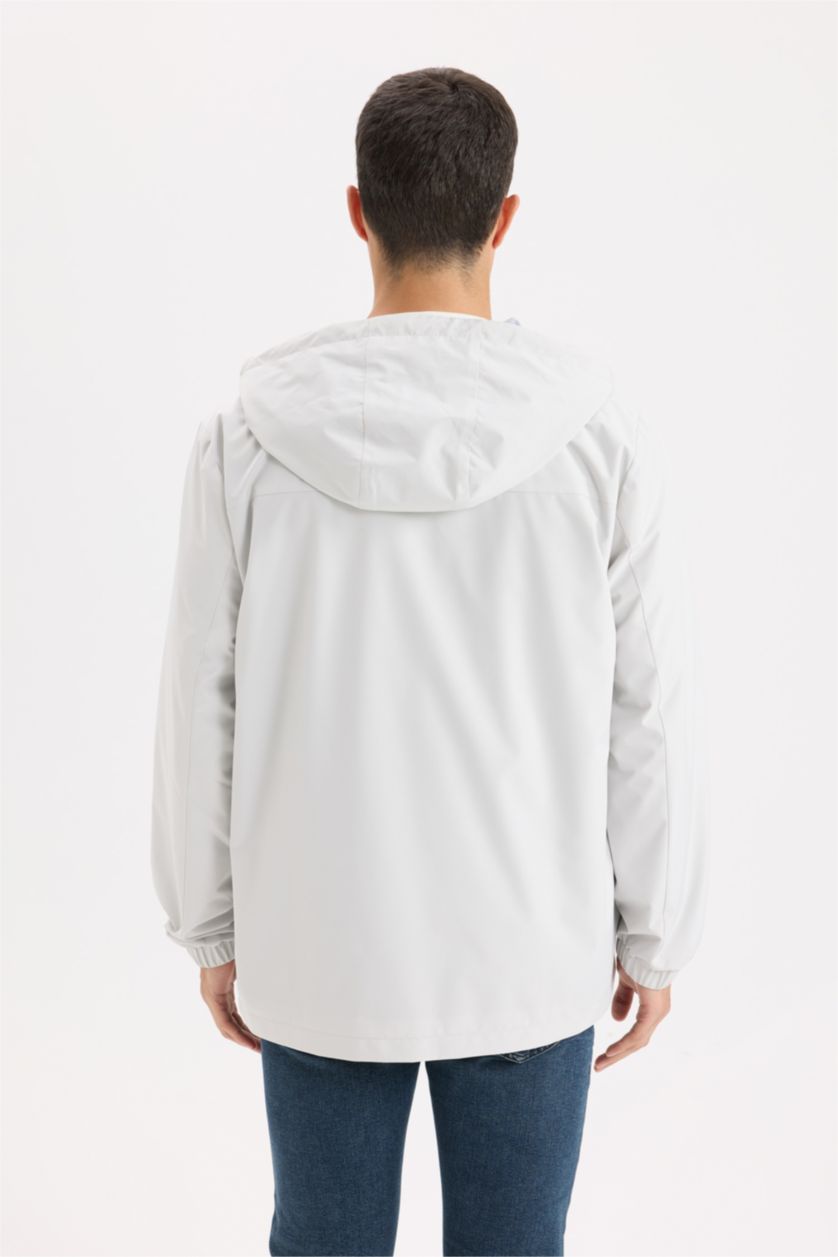 MAN Light Grey Regular Fit Hooded Cotton Lined Zippered Jacket