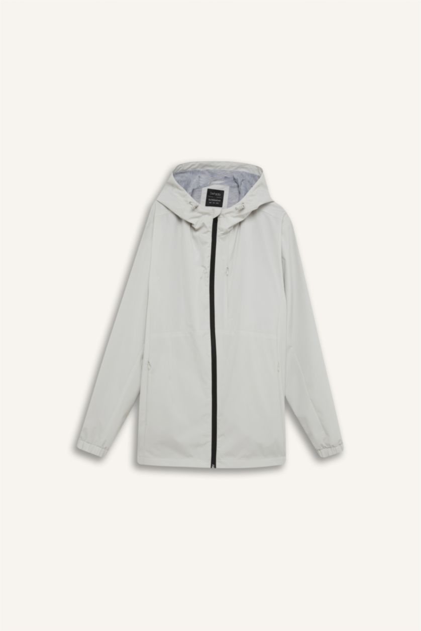 MAN Light Grey Regular Fit Hooded Cotton Lined Zippered Jacket