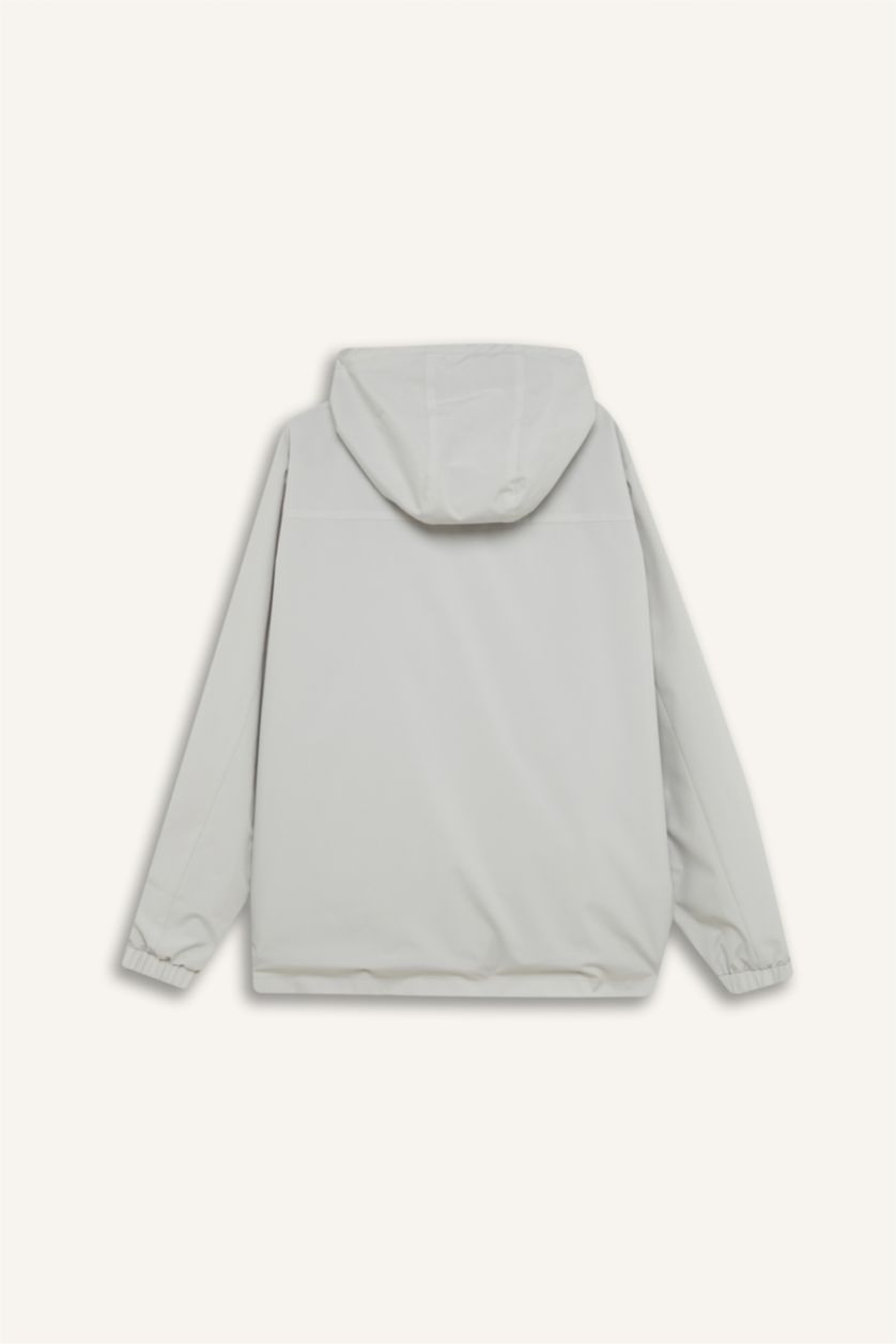 MAN Light Grey Regular Fit Hooded Cotton Lined Zippered Jacket