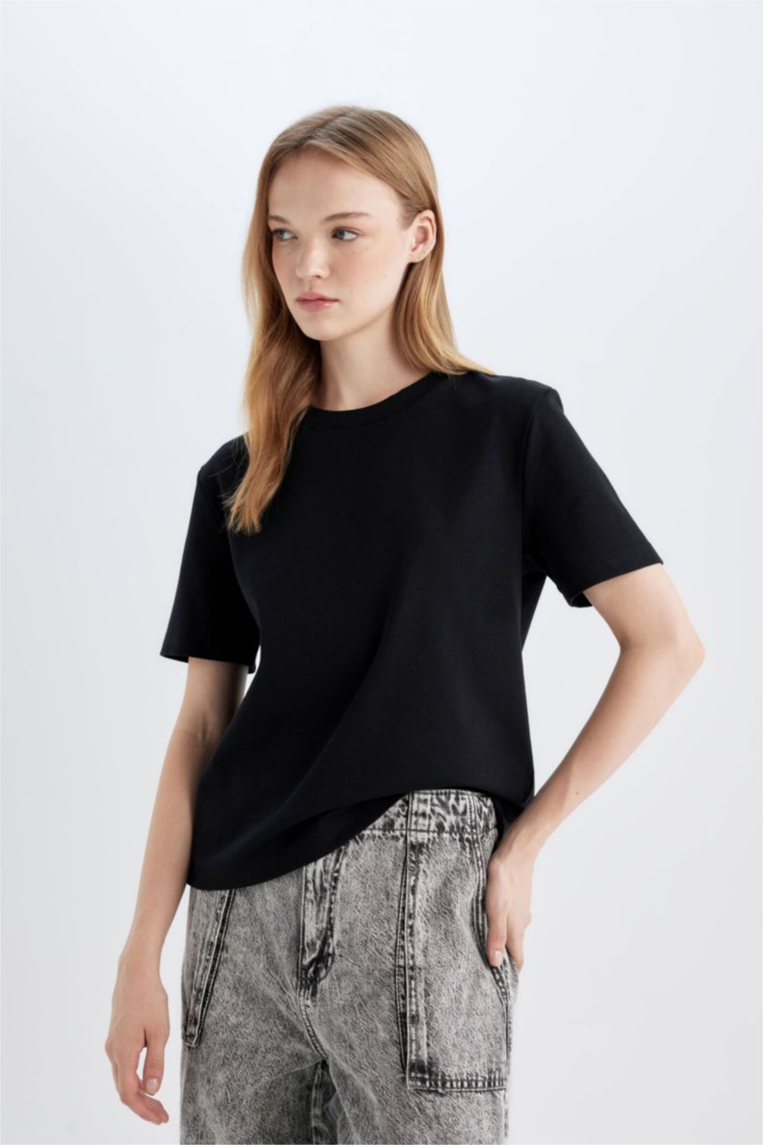 Kadın Siyah Basıc Kalın Siyah Tişört