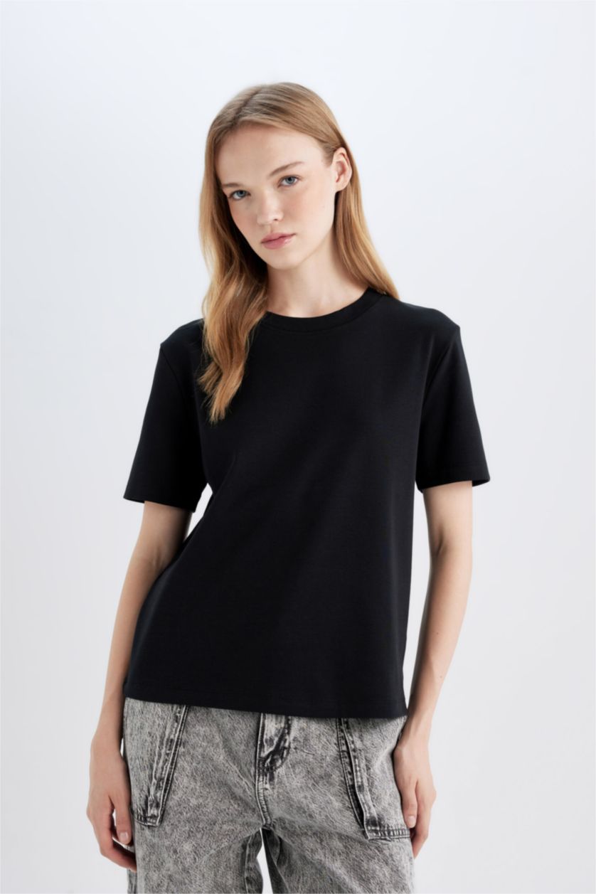 Kadın Siyah Basıc Kalın Siyah Tişört