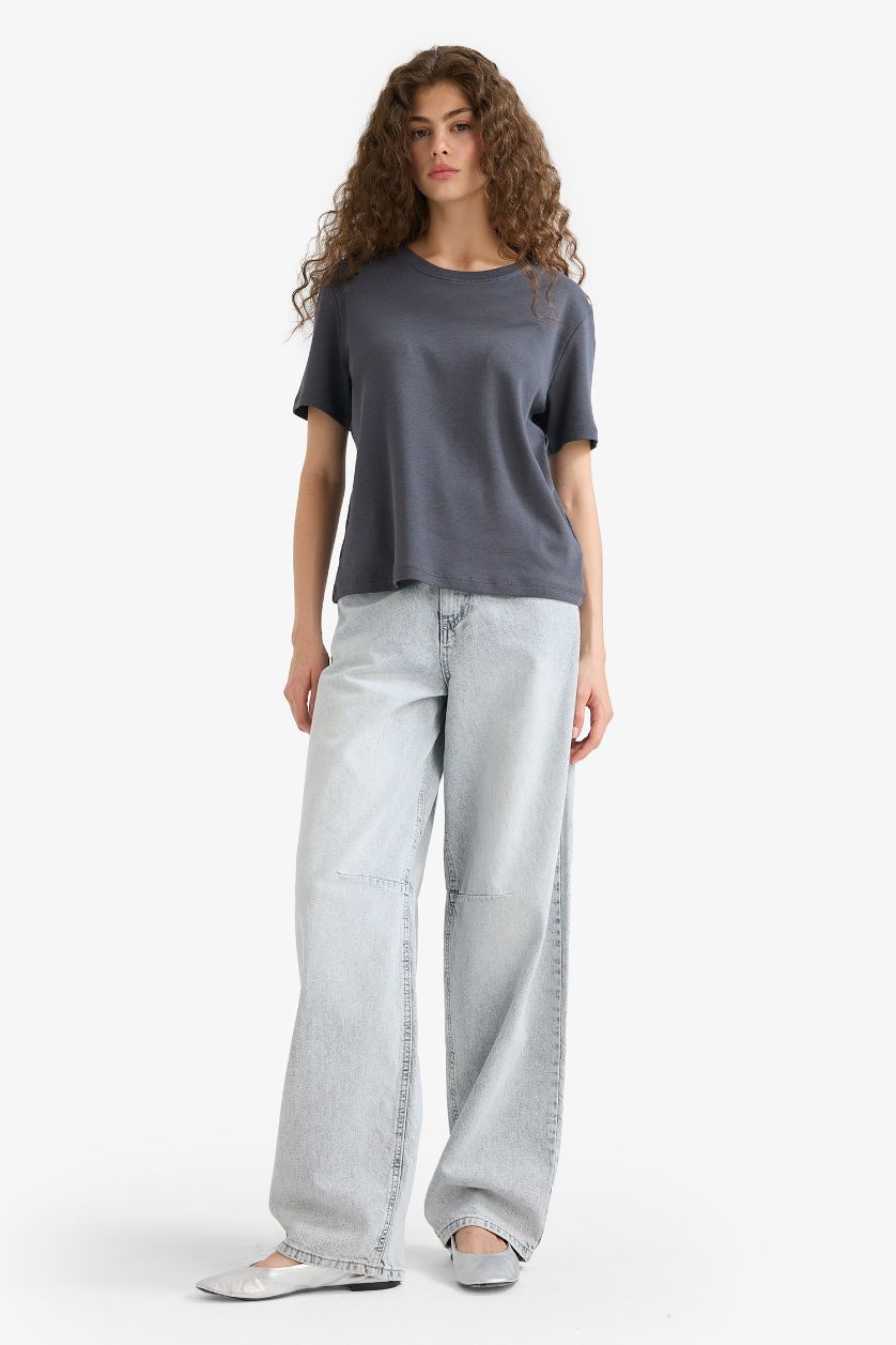 WOMAN Anthracite Regular Fit Crew Neck Short Sleeve T-Shirt