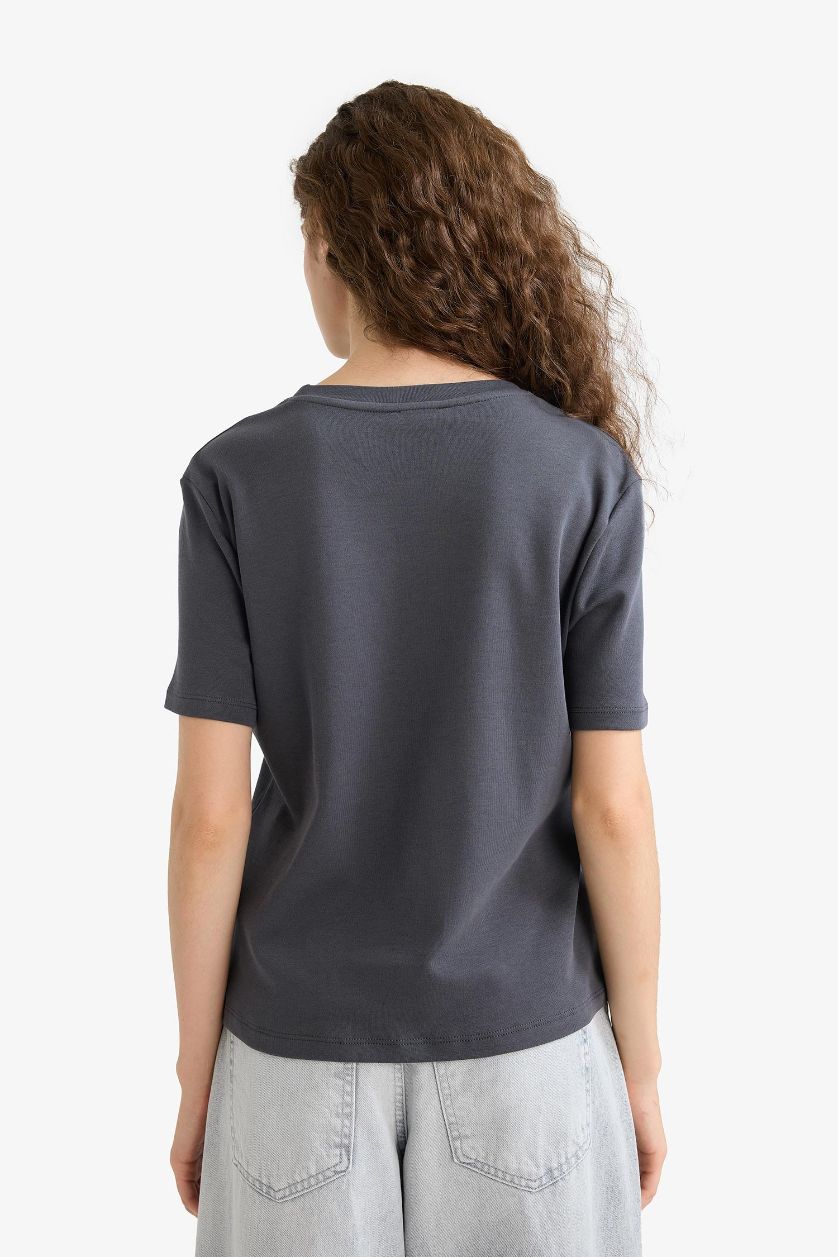 WOMAN Anthracite Regular Fit Crew Neck Short Sleeve T-Shirt