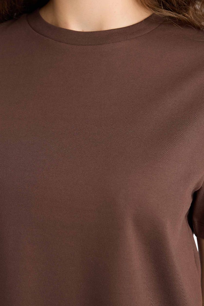 Женщины Коричневый Футболка regular fit с круглым вырезом и короткими рукавами