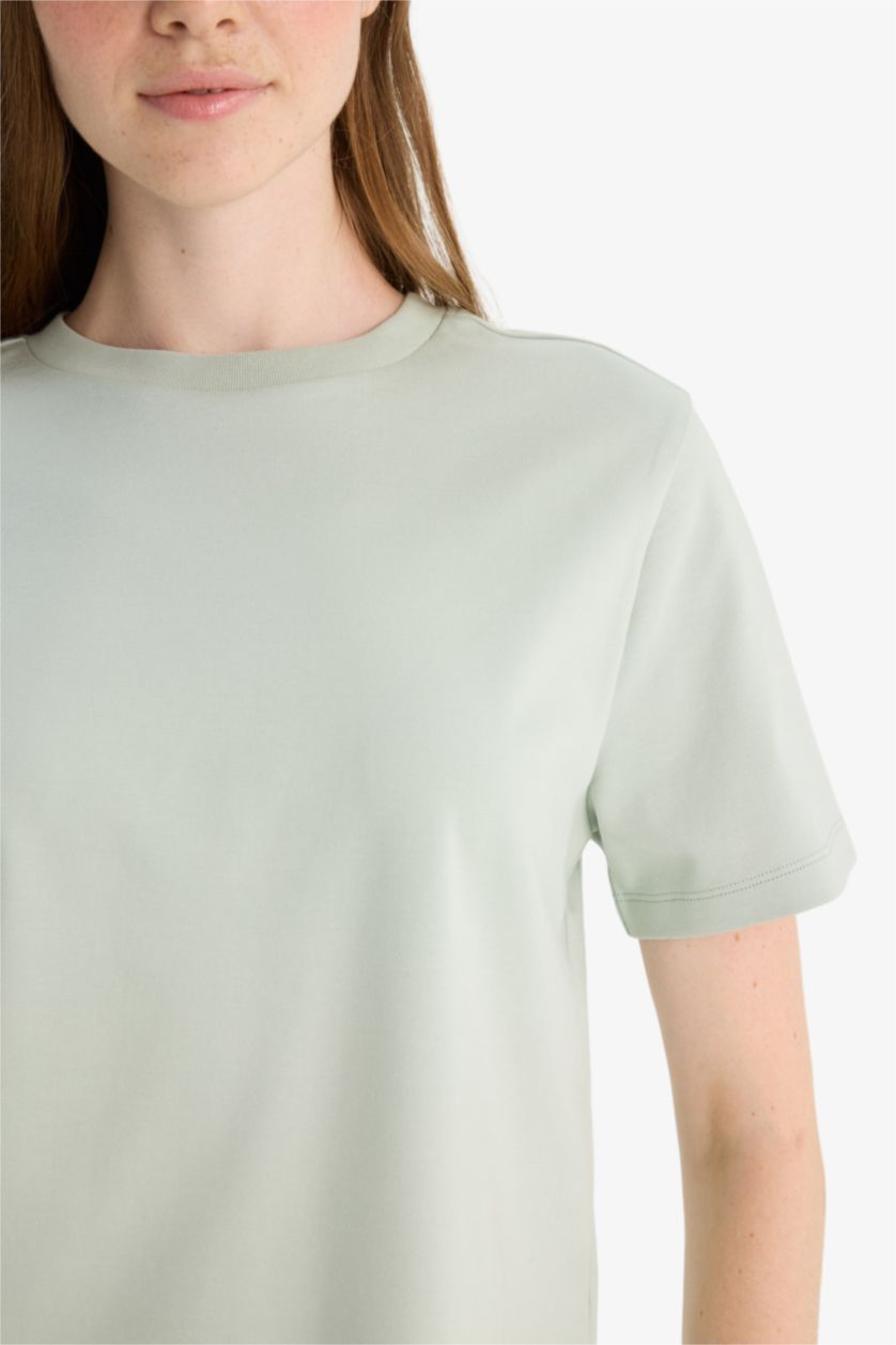 Женщины Мятный Регулярный фит, круглый вырез, футболка с коротким рукавом