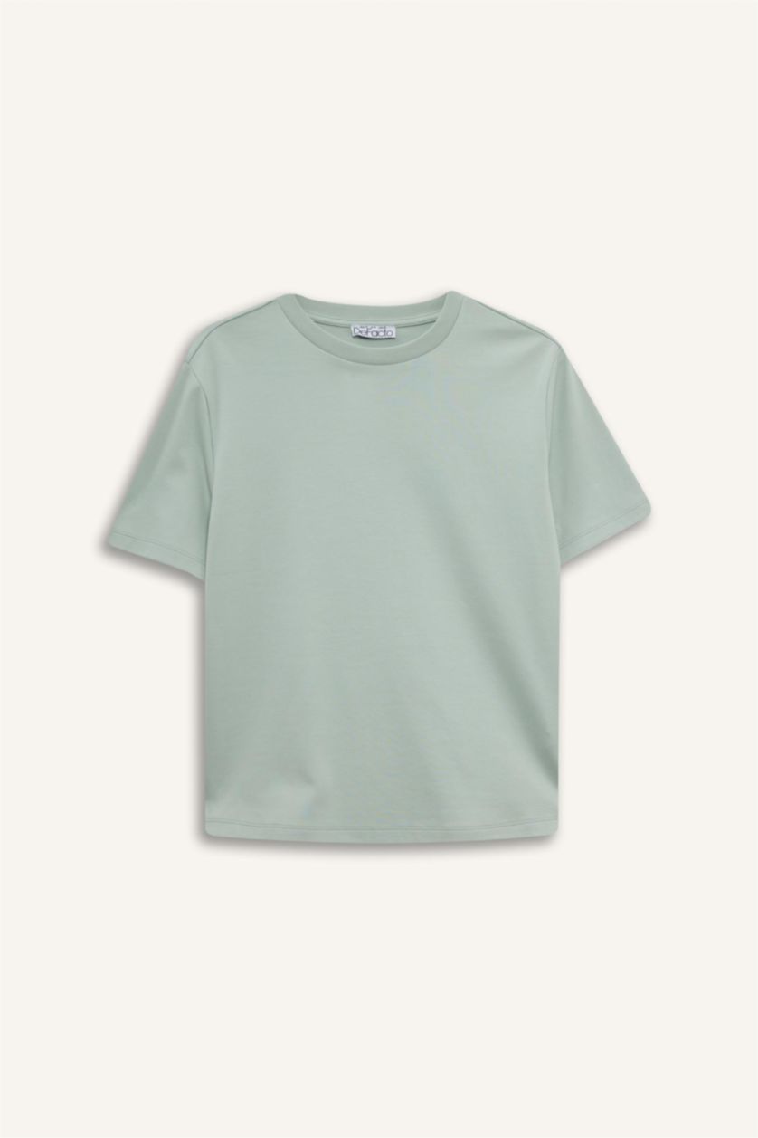 Женщины Мятный Регулярный фит, круглый вырез, футболка с коротким рукавом