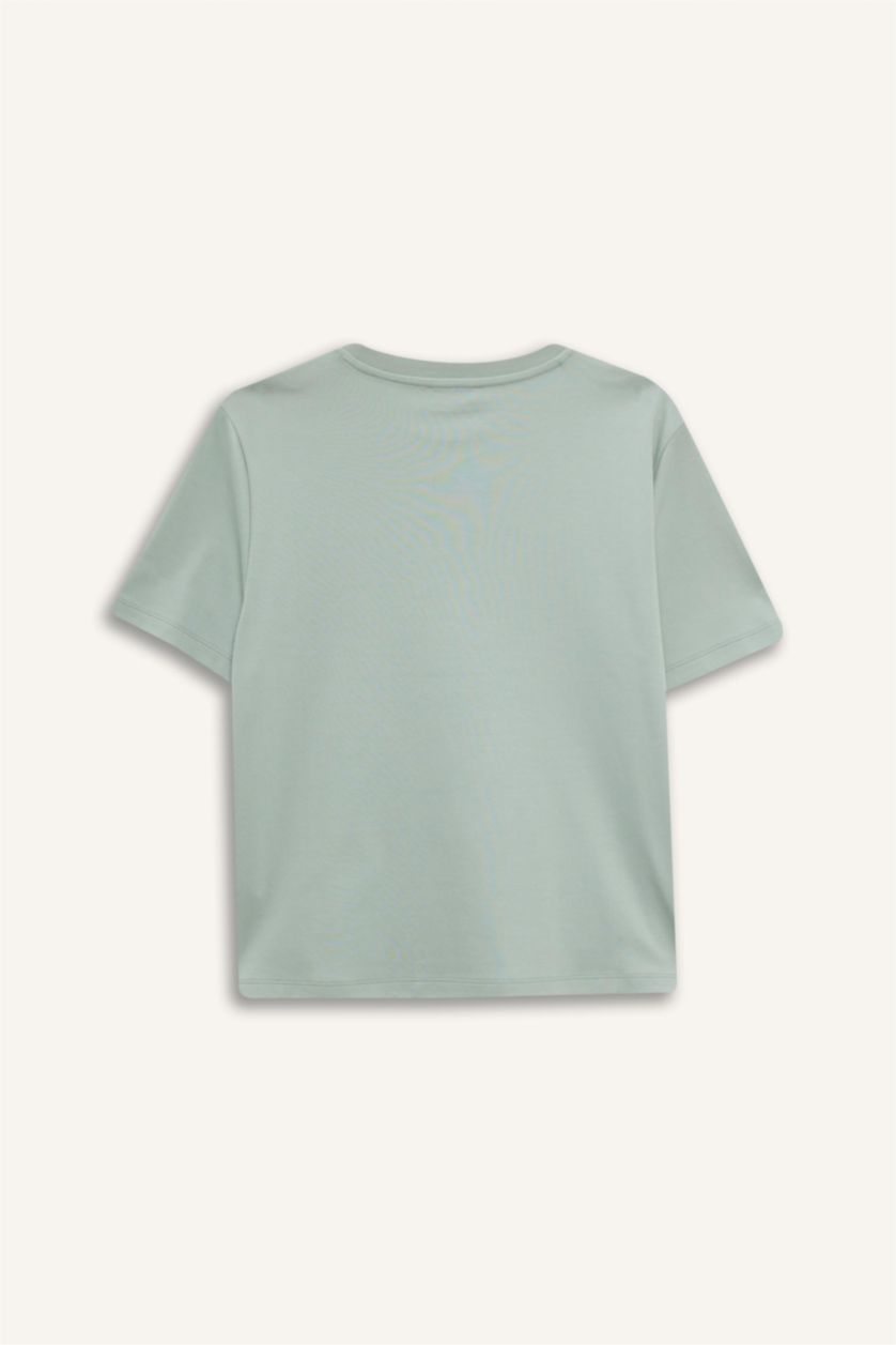 Женщины Мятный Регулярный фит, круглый вырез, футболка с коротким рукавом