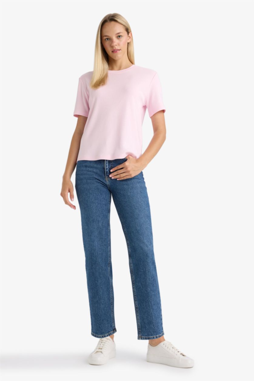 Kadın Pembe %100 Pamuk Regular Fıt Tişört