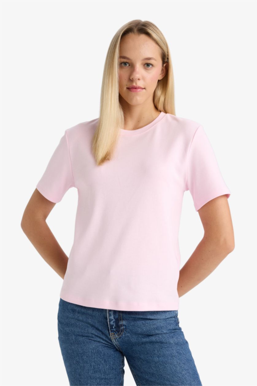 Kadın Pembe %100 Pamuk Regular Fıt Tişört