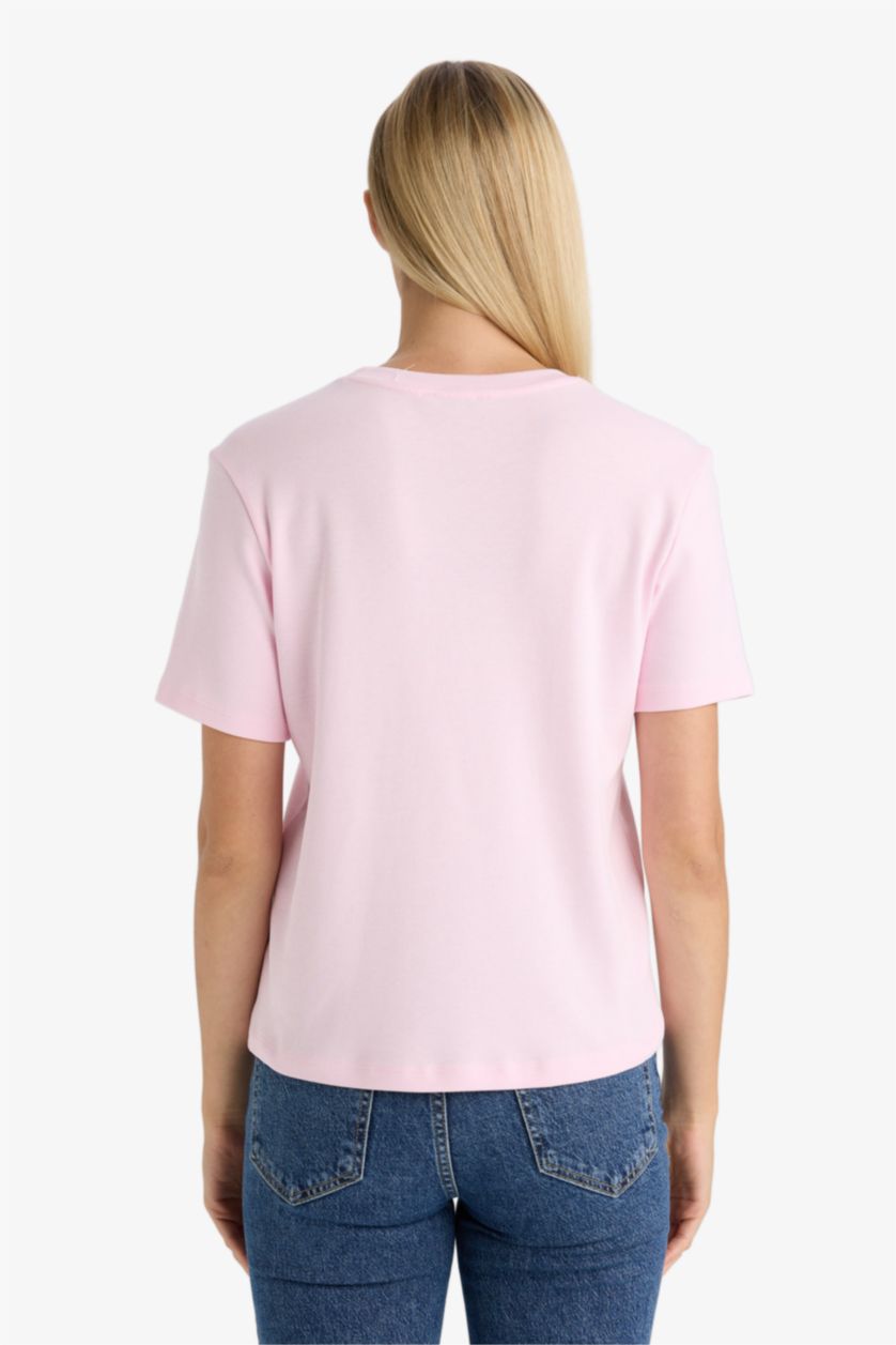 Kadın Pembe %100 Pamuk Regular Fıt Tişört