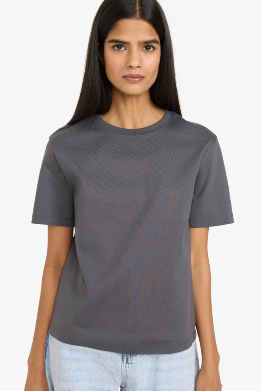 Әйелдерге Антрацит Regular Fit дөңгелек жағалы қысқа жеңді футболка