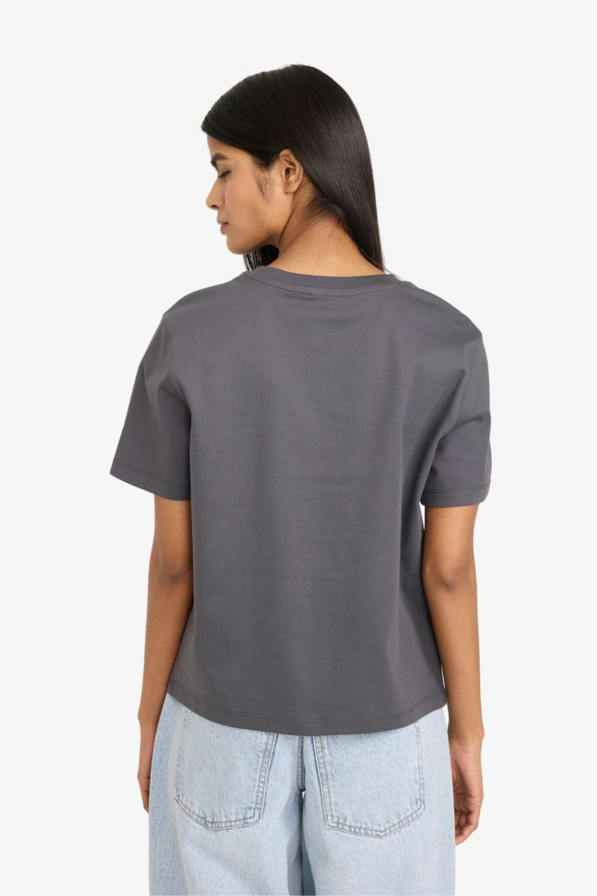 Әйелдерге Антрацит Regular Fit дөңгелек жағалы қысқа жеңді футболка