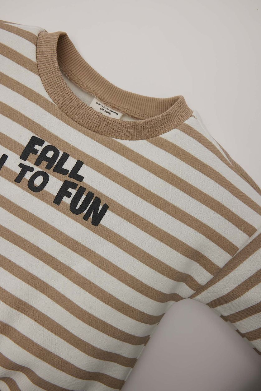 BÉBÉ GARÇON Beige Sweatshirt rayé à col rond pour bébé garçon