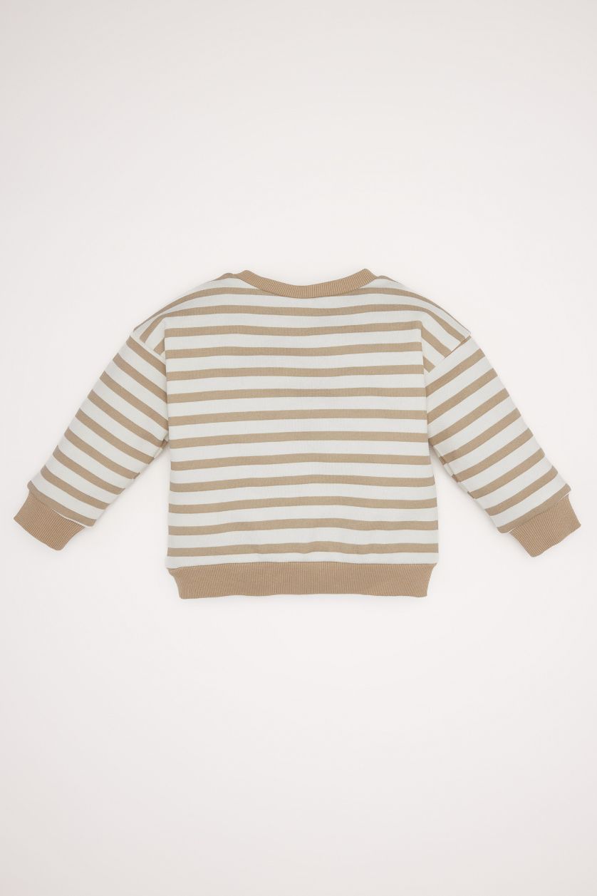 BÉBÉ GARÇON Beige Sweatshirt rayé à col rond pour bébé garçon