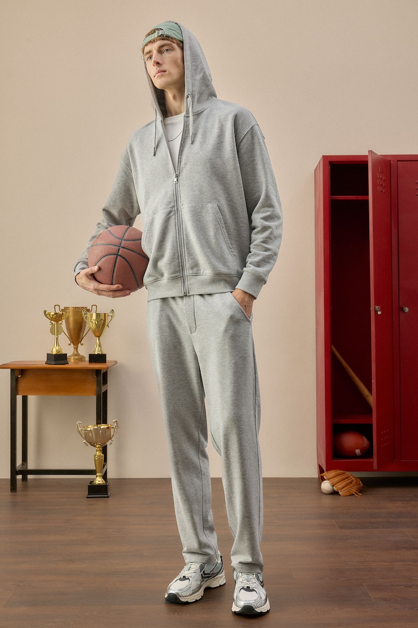 Men Grey Melange Relax Fit Cardigan