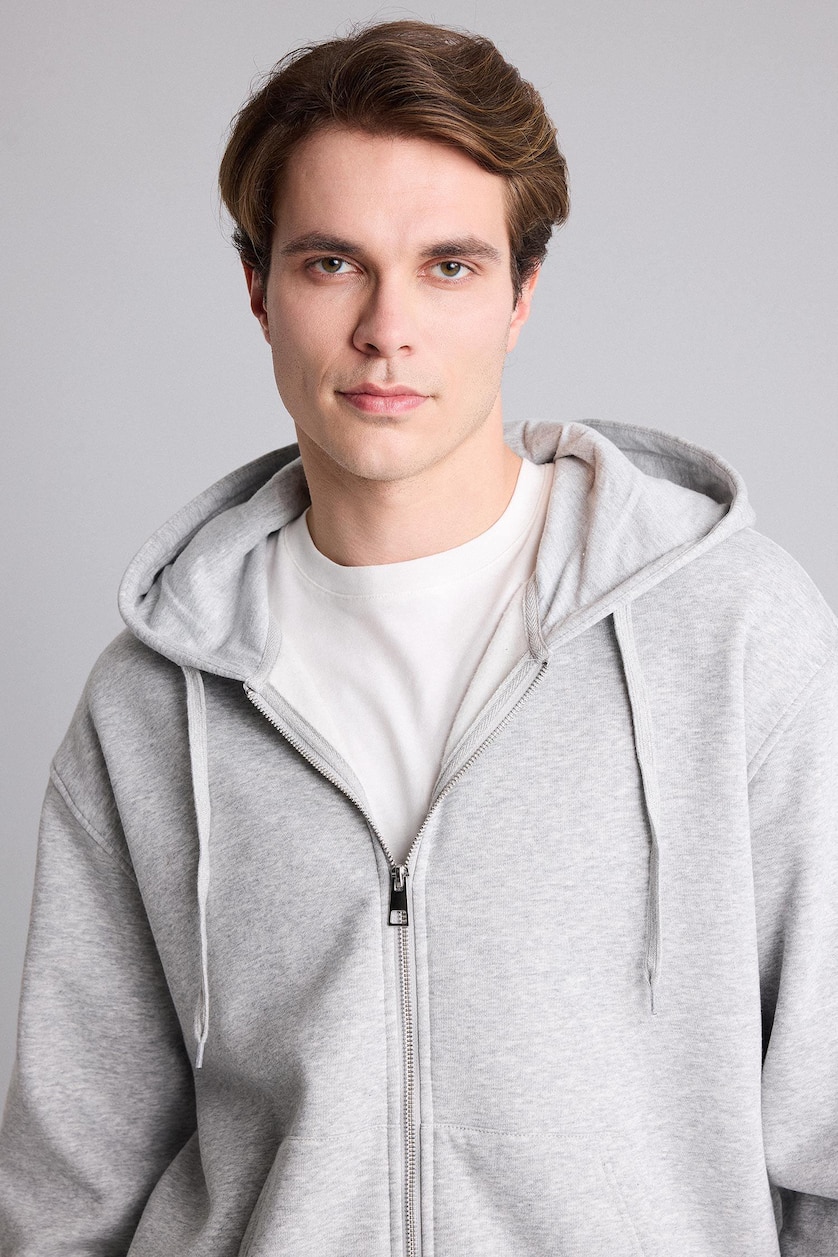 Men Grey Melange Relax Fit Cardigan