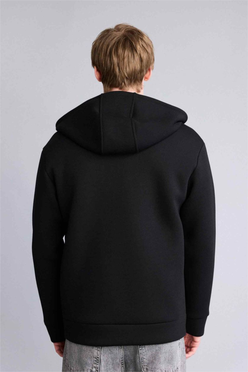 رجال أسود جاكيت رياضي قصة مريحة بغطاء للرأس وبطانة ناعمة