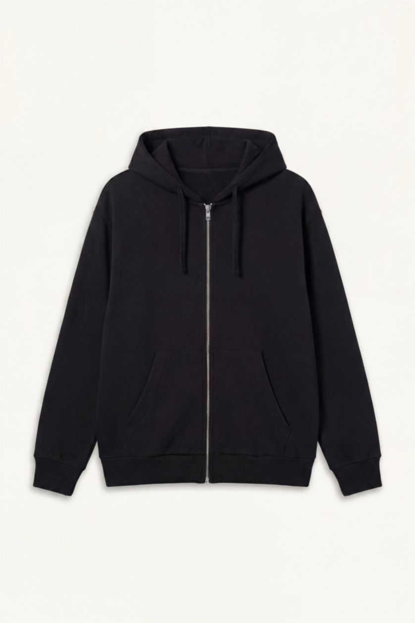 Man Black Relax Fit Soft Fleece Lined Thick Fabric Hoodie