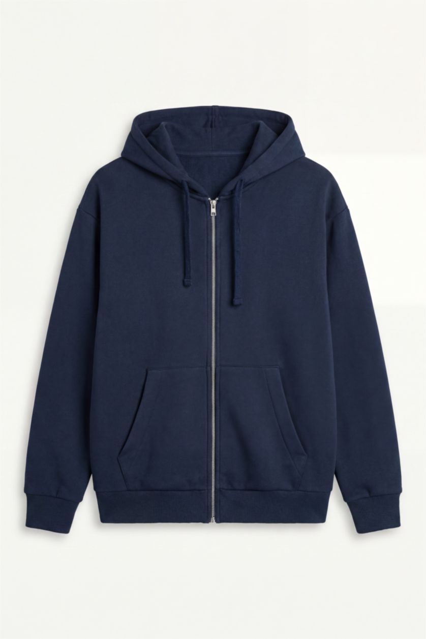 MAN NAVY Comfort Fit Zippered Basic Thick Hoodie
